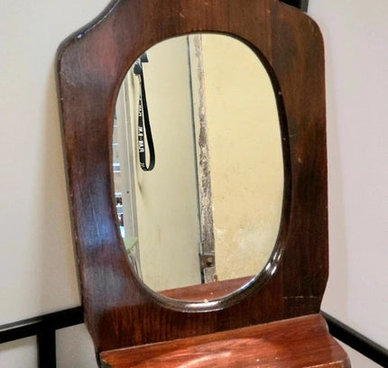 Vintage Wooden Wall Mirror with Integrated Display Shelf