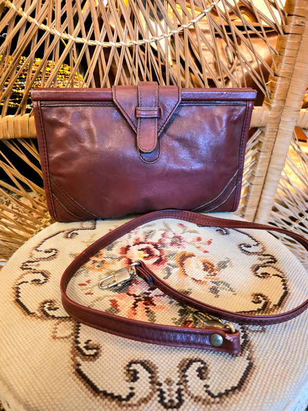 Vintage 80s Leather Shoulder / Clutch Bag