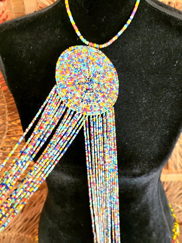 Brand New Beaded Fringe Pendant Necklace