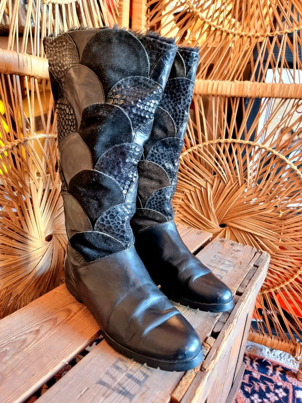 Vintage 80s Arola Leather Patchwork Boots