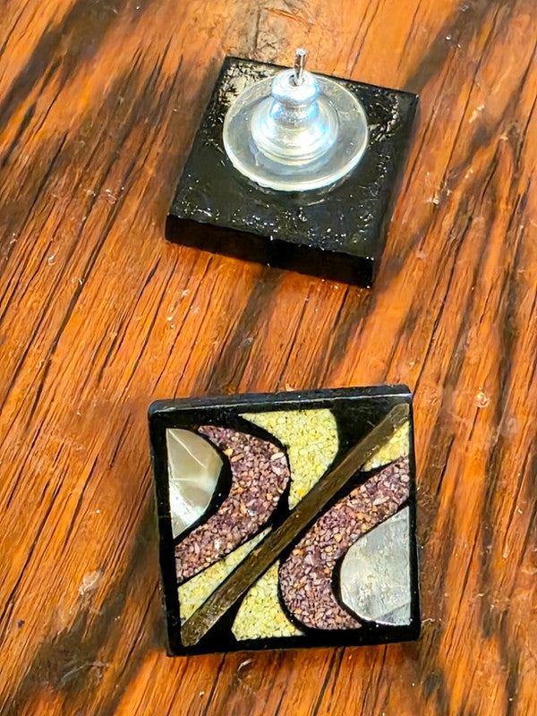 Deadstock Brand New Vintage 80s Inlay style Pierced Earrings