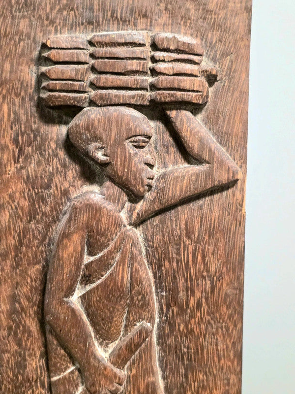 Vintage 1970s Hand Carved African Panel Wall Hanging