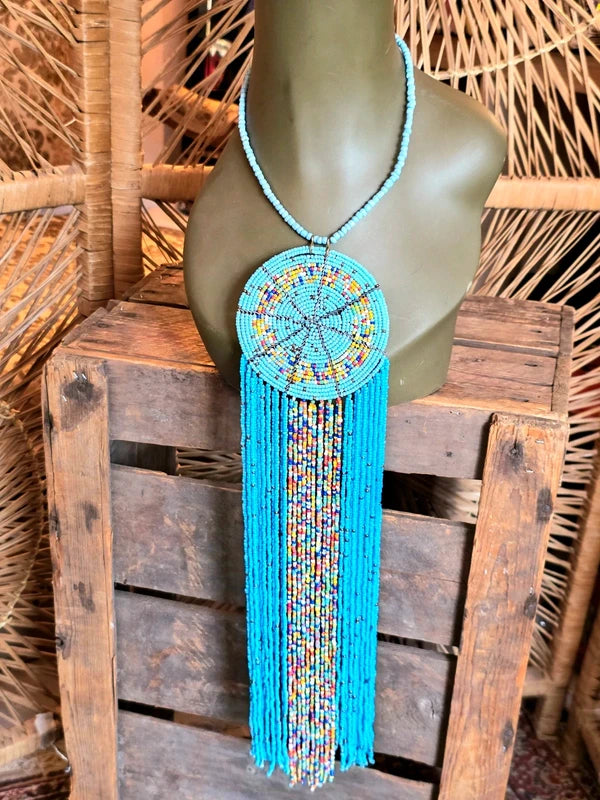 Brand New Beaded Fringe Pendant Necklace
