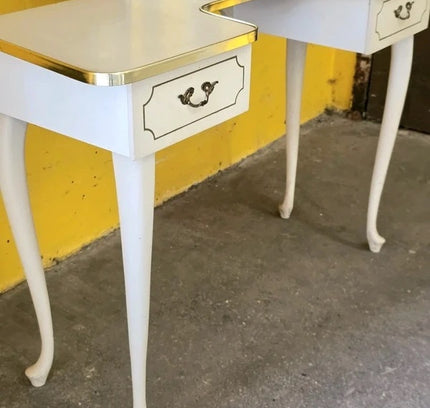 Vintage French Vanity Desk /Flip-Up Mirror & Floral Stool