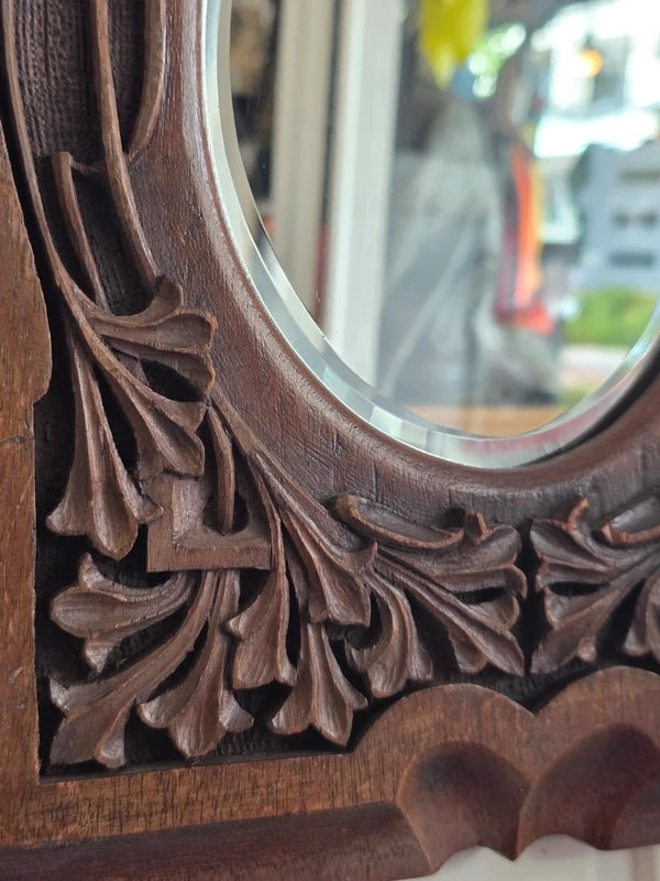 Antique Hand Carved Oak Framed Mirror