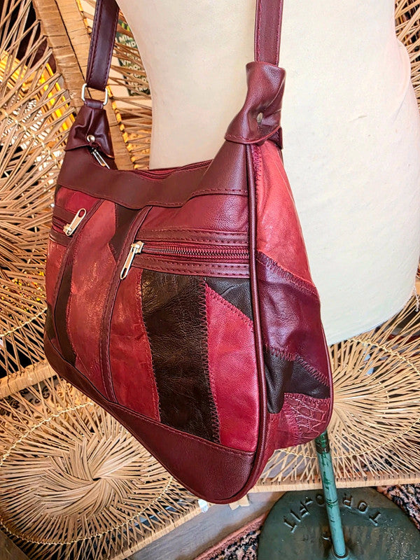 Vintage 80s Deadstock Leather Patchwork Shoulder Bag