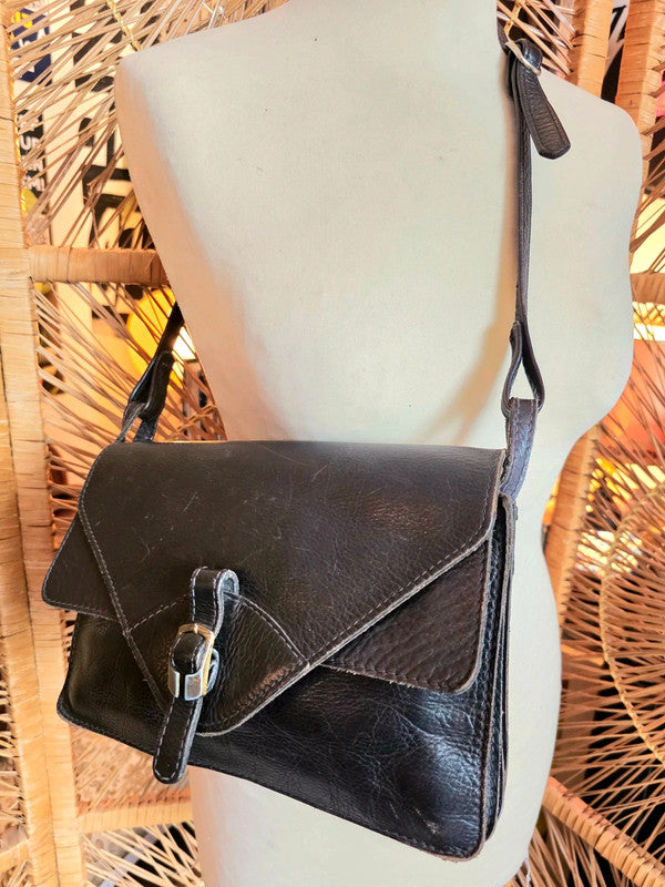 Vintage 80's Leather Envelope Shoulder Bag