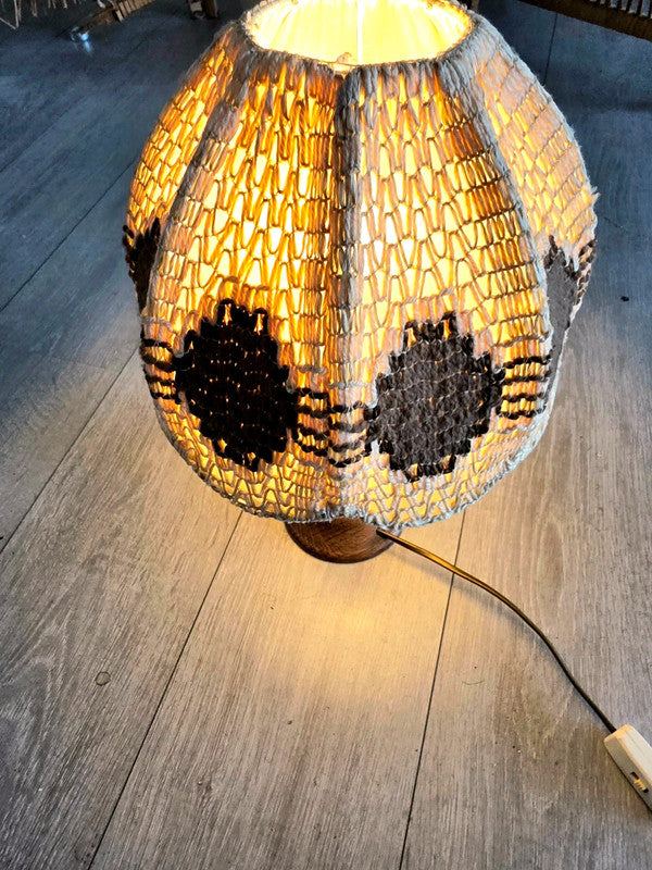 Vintage 70s Woven Boho Table Lamp -Tafellampen