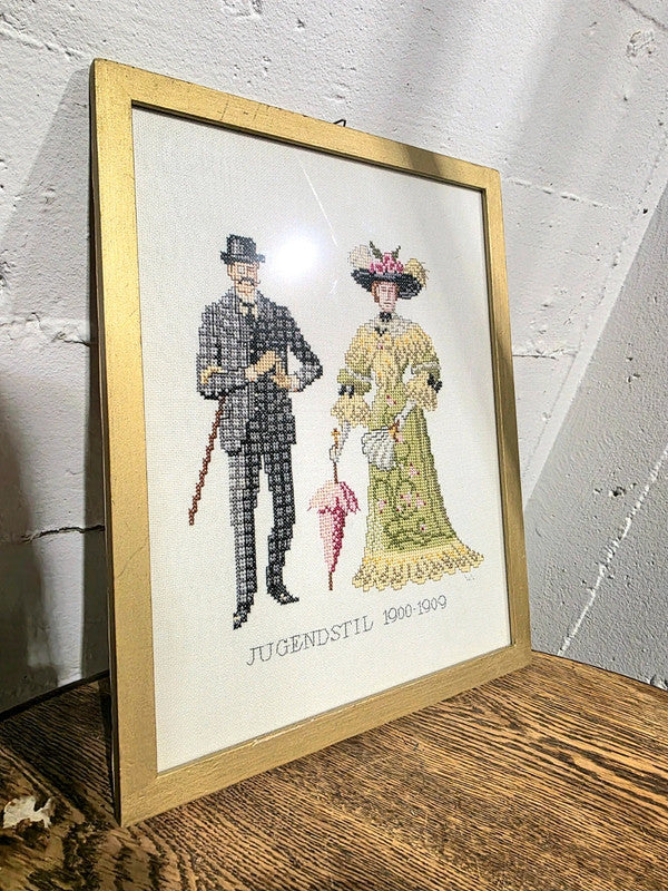 Framed Art Nouveau Cross stitch'Tapestry' Wall hanging