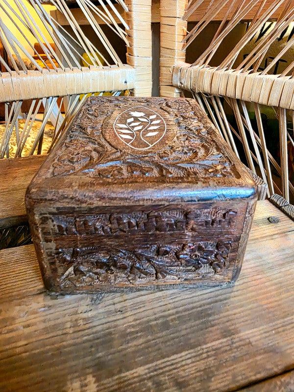 Vintage 70's Hand Carved Wooden Box