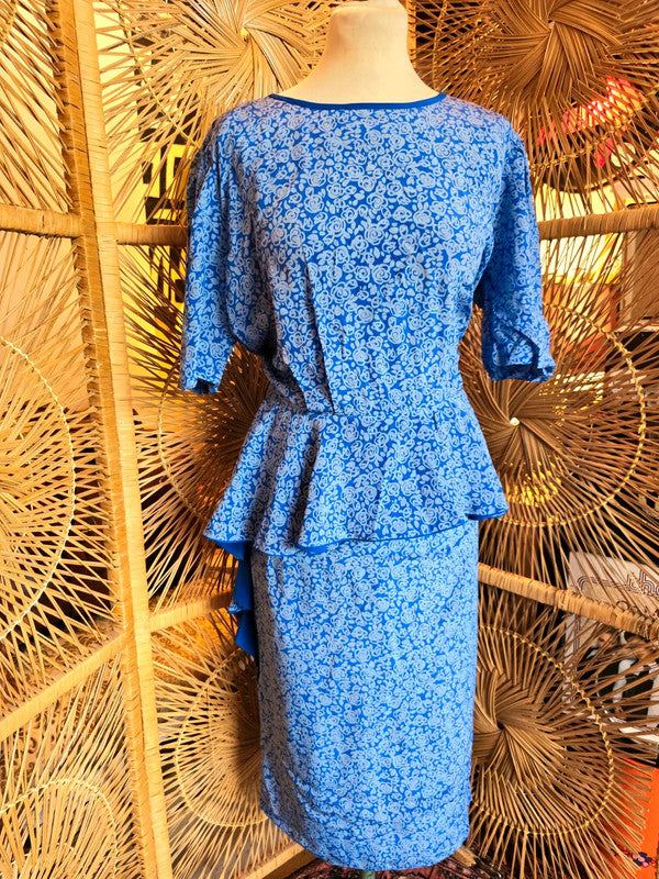 Vintage 80's Silk Peplum Dress