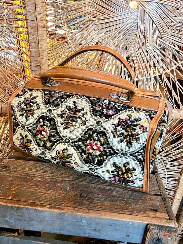 Vintage 60's/70's Tapestry Carpet Bag with Floral Design