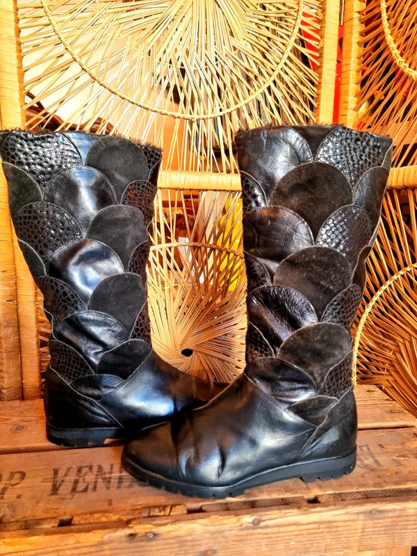 Vintage 80s Arola Leather Patchwork Boots