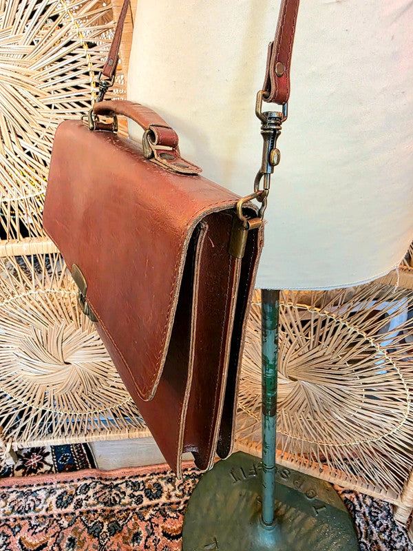Vintage 70s /80s Satchel Leather Briefcase Shoulder Bag