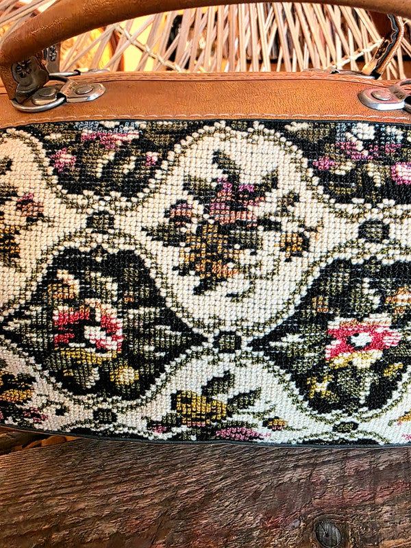 Vintage 60's/70's Tapestry Carpet Bag with Floral Design