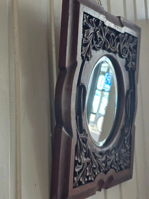 Antique Hand Carved Oak Framed Mirror