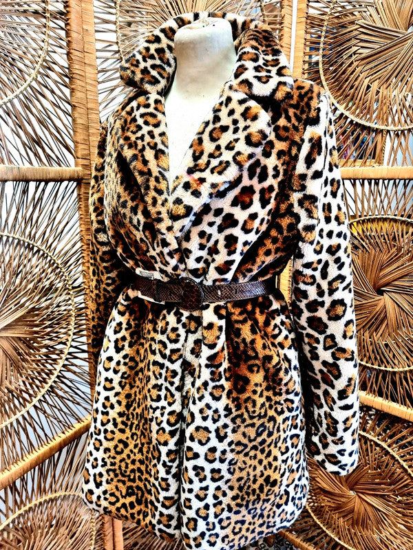 Vintage 80's Faux Fur Leopard Print Coat