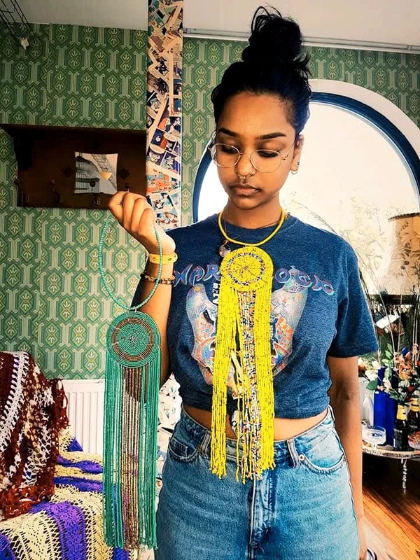 Brand New Beaded Fringe Pendant Necklace