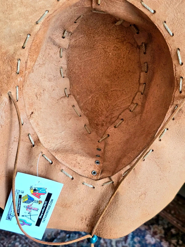 Vintage 80s Leather Cowboy Hat