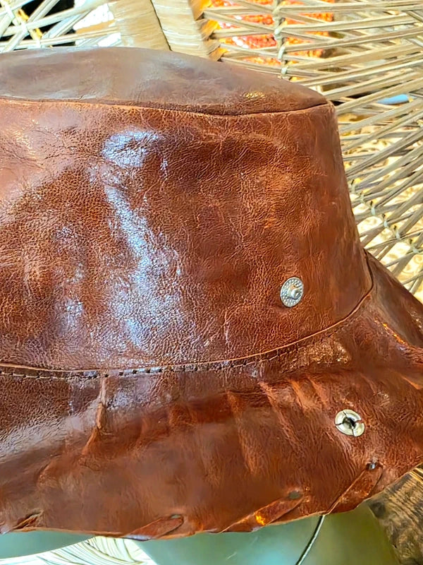 Vintage 80s Leather Cowboy Hat