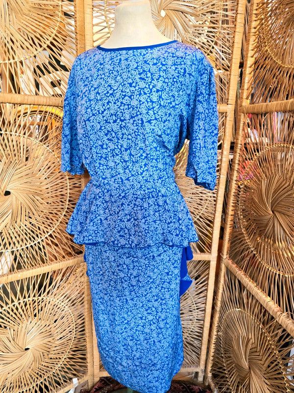 Vintage 80's Silk Peplum Dress