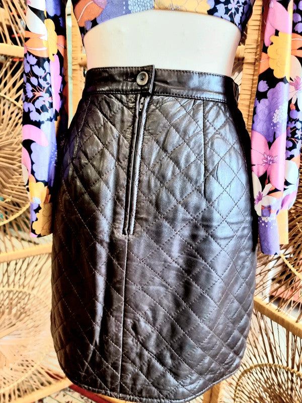 Vintage Enato Quilted Leather Skirt