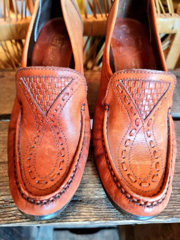 Vintage 70s Jen Leather Heeled Loafer Shoes