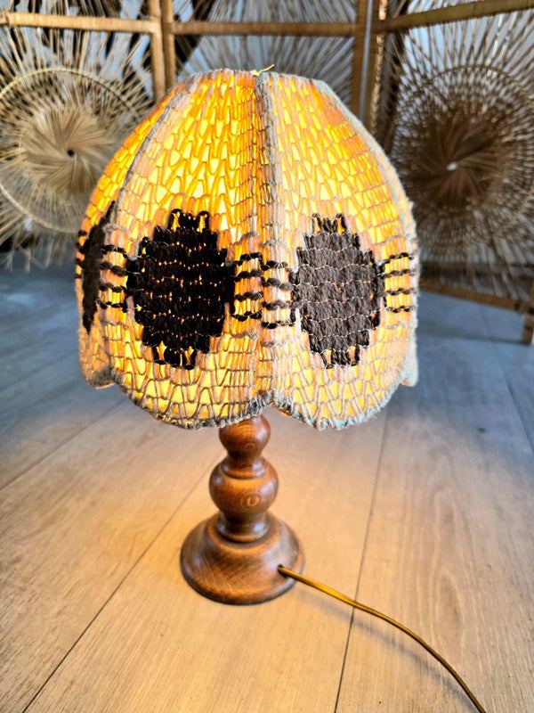 Vintage 70s Woven Boho Table Lamp -Tafellampen