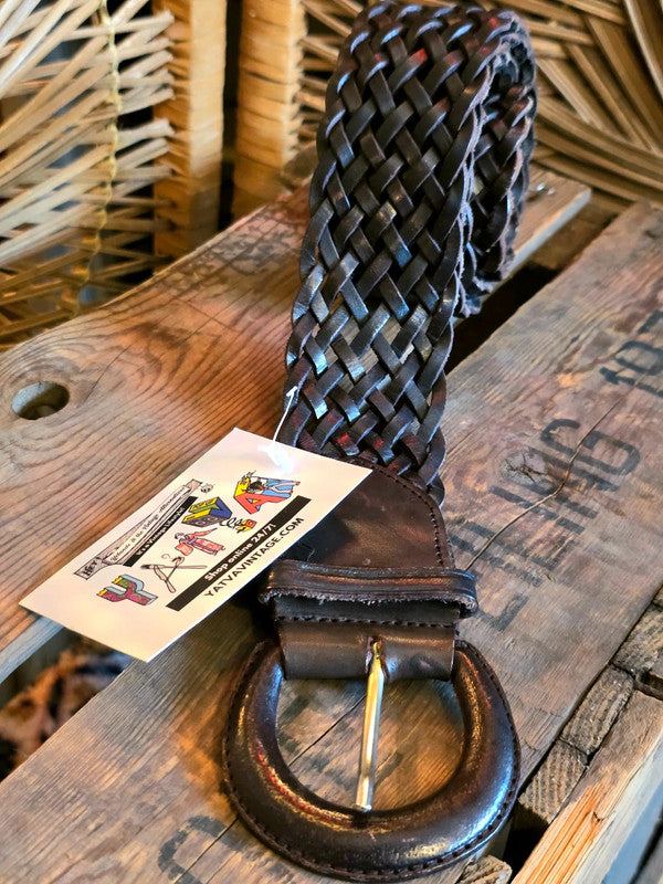 Vintage brown leather long braided belt