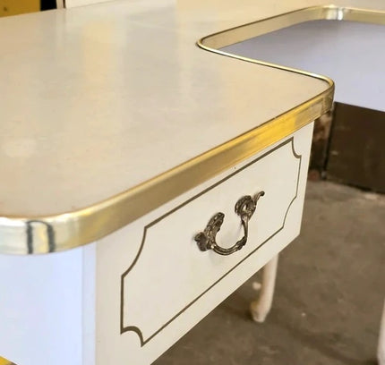 Vintage French Vanity Desk /Flip-Up Mirror & Floral Stool
