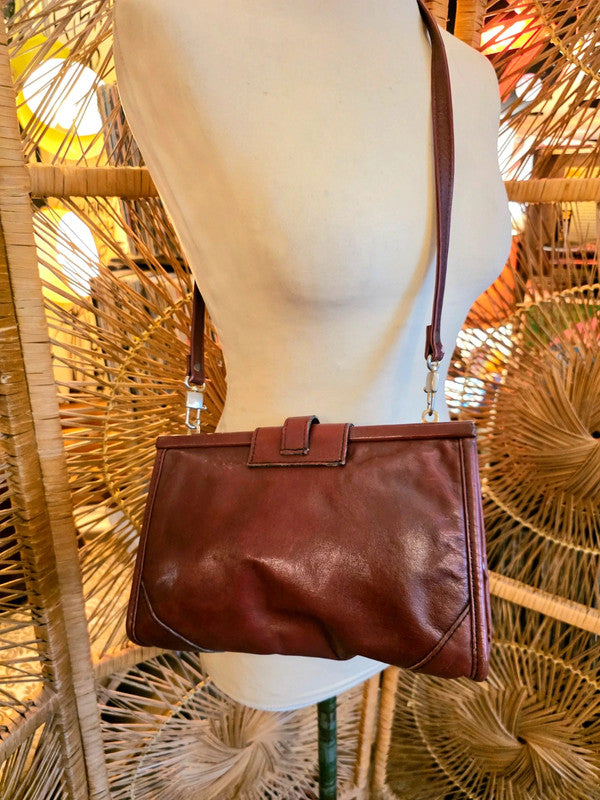 Vintage 80s Leather Shoulder / Clutch Bag