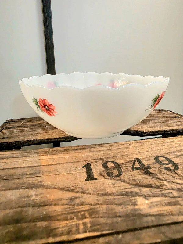 Arcopal France 9" Scalloped Milk Glass Mixing Bowl -Large