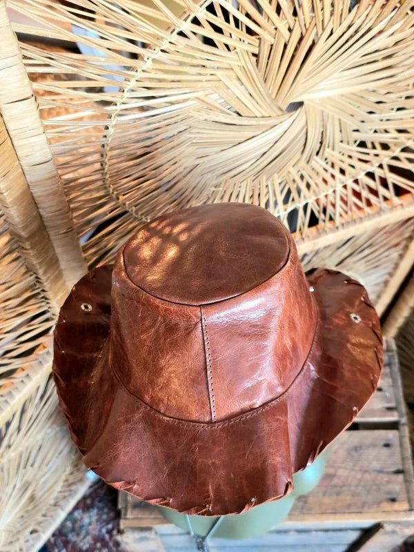 Vintage 80s Leather Cowboy Hat