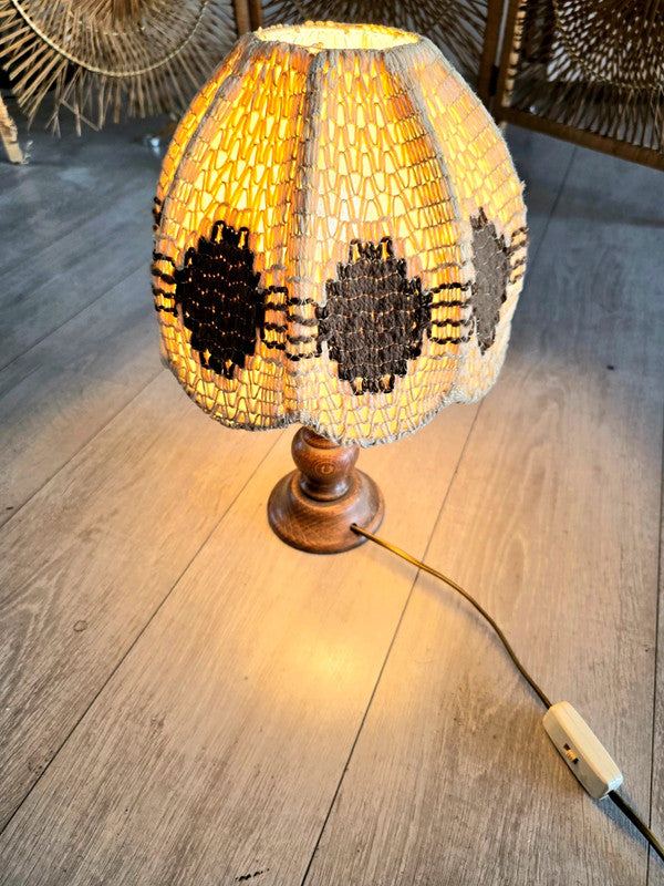 Vintage 70s Woven Boho Table Lamp -Tafellampen