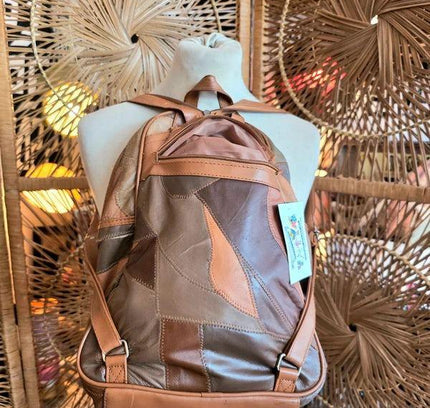 80s L.B Bags Leather Patchwork Backpack - Yatva