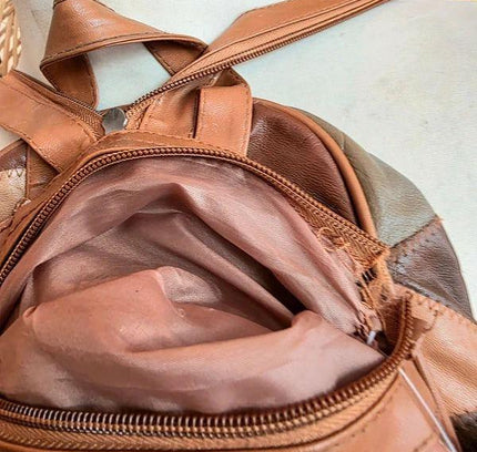 80s L.B Bags Leather Patchwork Backpack - Yatva