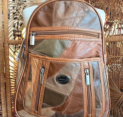 80s L.B Bags Leather Patchwork Backpack - Yatva