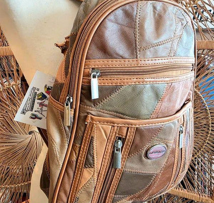 80s L.B Bags Leather Patchwork Backpack - Yatva