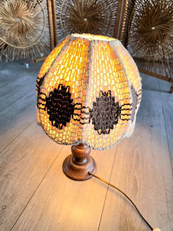 Vintage 70s Woven Boho Table Lamp -Tafellampen