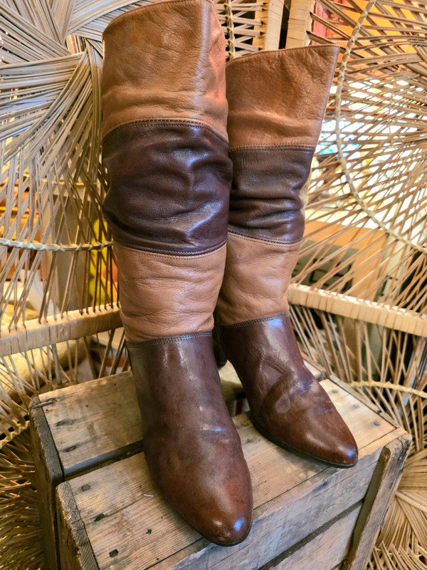 Vintage 80s Multi-colour Leather Boots