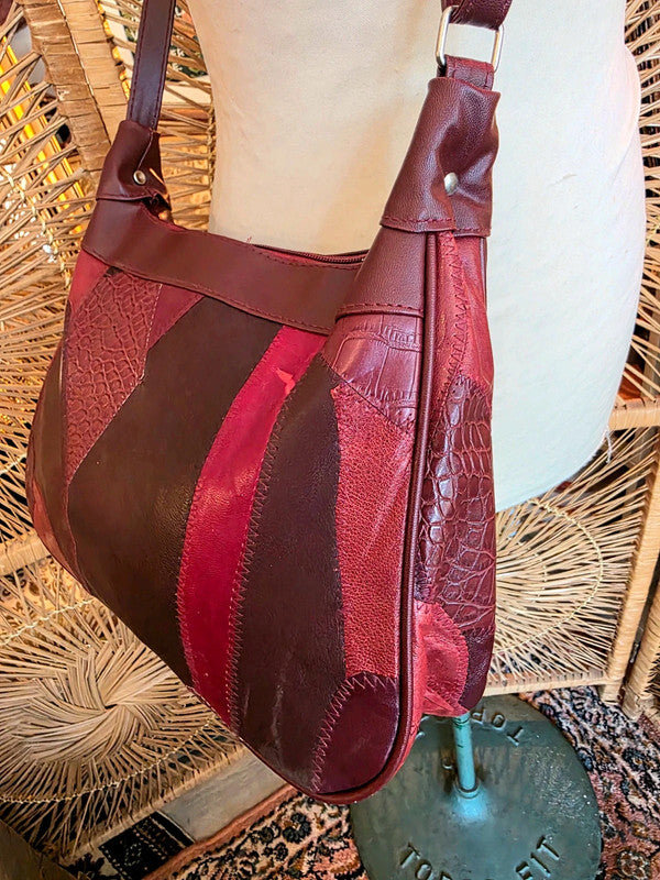 Vintage 80s Deadstock Leather Patchwork Shoulder Bag