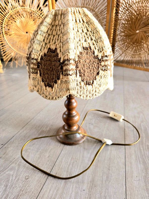 Vintage 70s Woven Boho Table Lamp -Tafellampen