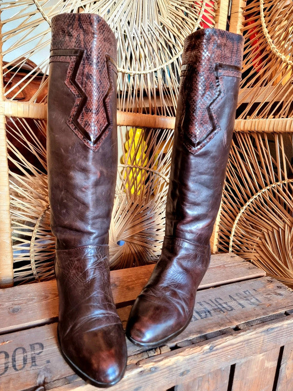 Vintage 80's Leather Patchwork Boots