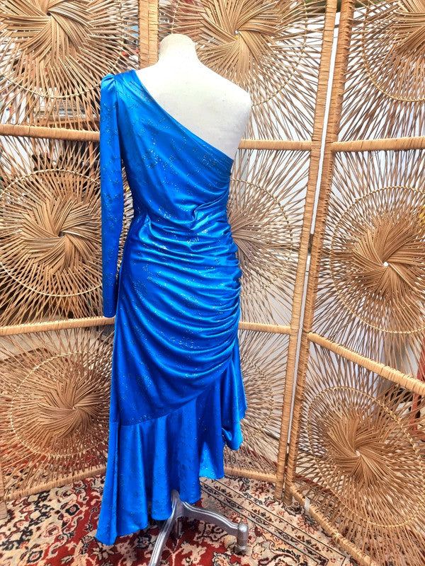 Vintage 80s One Shoulder Glitter Dress