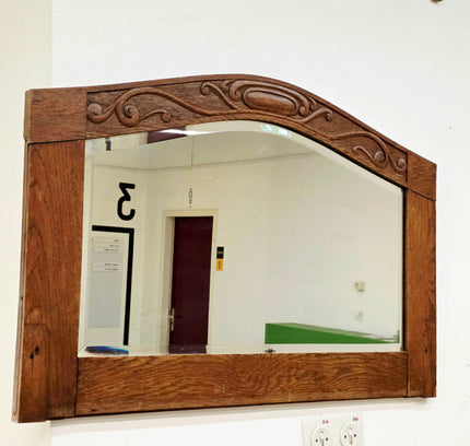 Antique Art Deco / Nouveau Carved Oak Mirror - 1920s Wall Mirror - Yatva