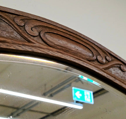 Antique Art Deco / Nouveau Carved Oak Mirror - 1920s Wall Mirror - Yatva