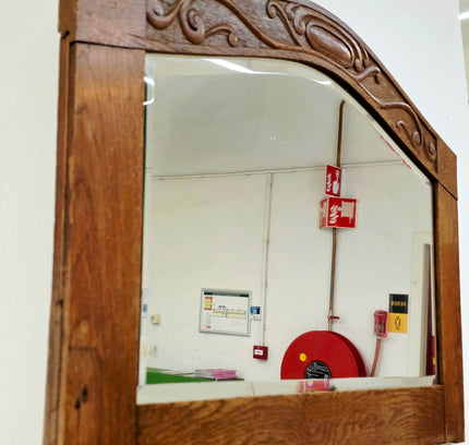 Antique Art Deco / Nouveau Carved Oak Mirror - 1920s Wall Mirror - Yatva