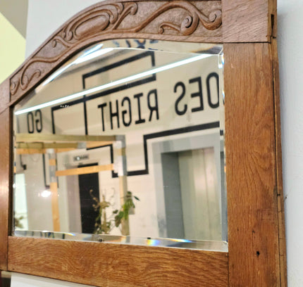 Antique Art Deco / Nouveau Carved Oak Mirror - 1920s Wall Mirror - Yatva