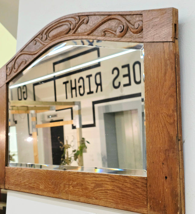 Antique Art Deco / Nouveau Carved Oak Mirror - 1920s Wall Mirror - Yatva