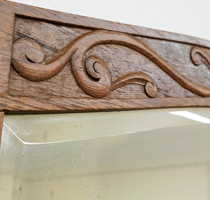 Antique Art Deco / Nouveau Carved Oak Mirror - 1920s Wall Mirror - Yatva